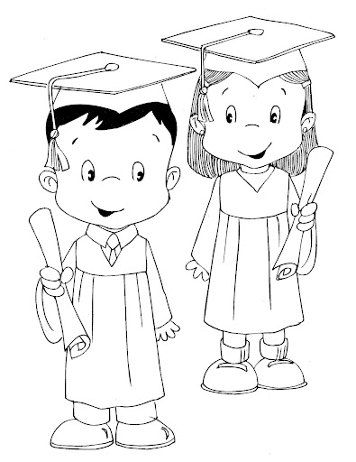 Niño y niña graduados para colorear